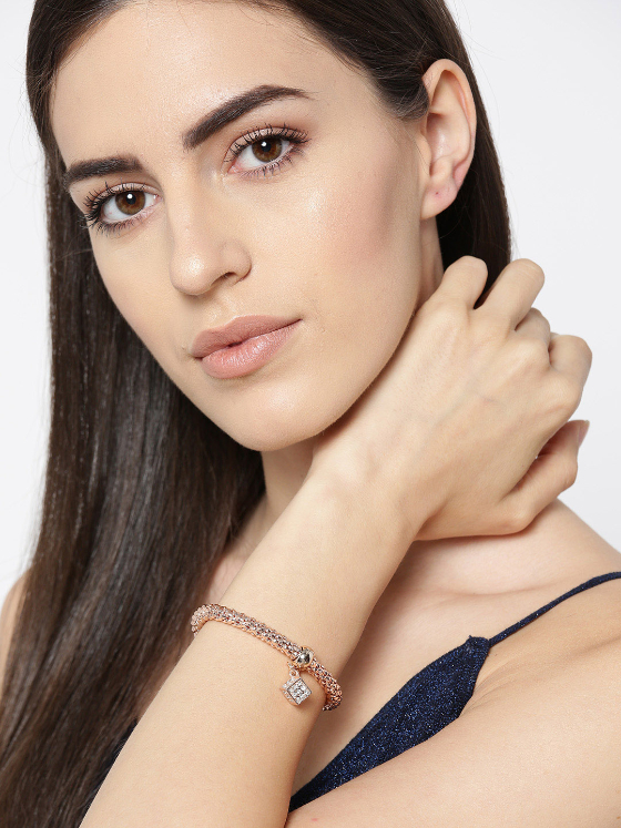 YouBella Women Set of 3 Stone-Studded Elasticated Charm Bracelets